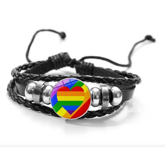 Lederarmband Mit Abnehmbaren Regenbogenknopf Herz
