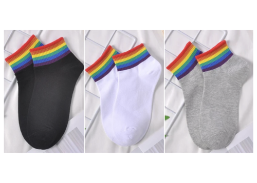 Sneaker Socken weiss, grau oder schwarz mit  Regenbogenstreifen