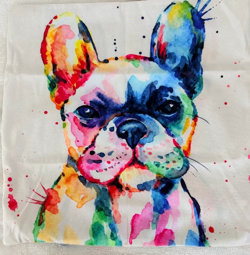 Kissenbezug in weiss mit Regenbogenhund