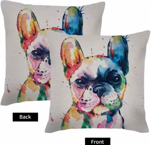 Kissenbezug in weiss mit Regenbogenhund