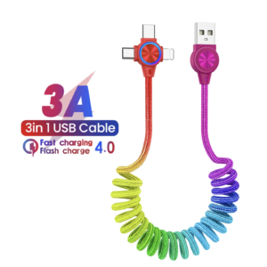 3 in 1 USB charging cable with rainbow design
