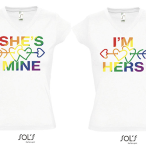 T-shirt col V manches courtes blanc - She's Mine - I'm Hers